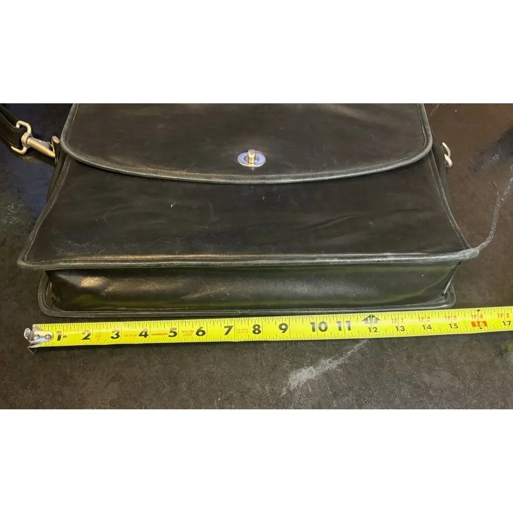 Vintage Black Leather Briefcase With Shoulder Strap Silver Clasp